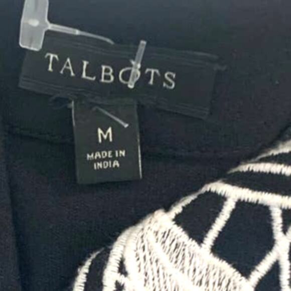 Talbots Black Shift Dress Medium Womens Embroidered Neck Party Preppy Minimalist - Picture 3 of 7
